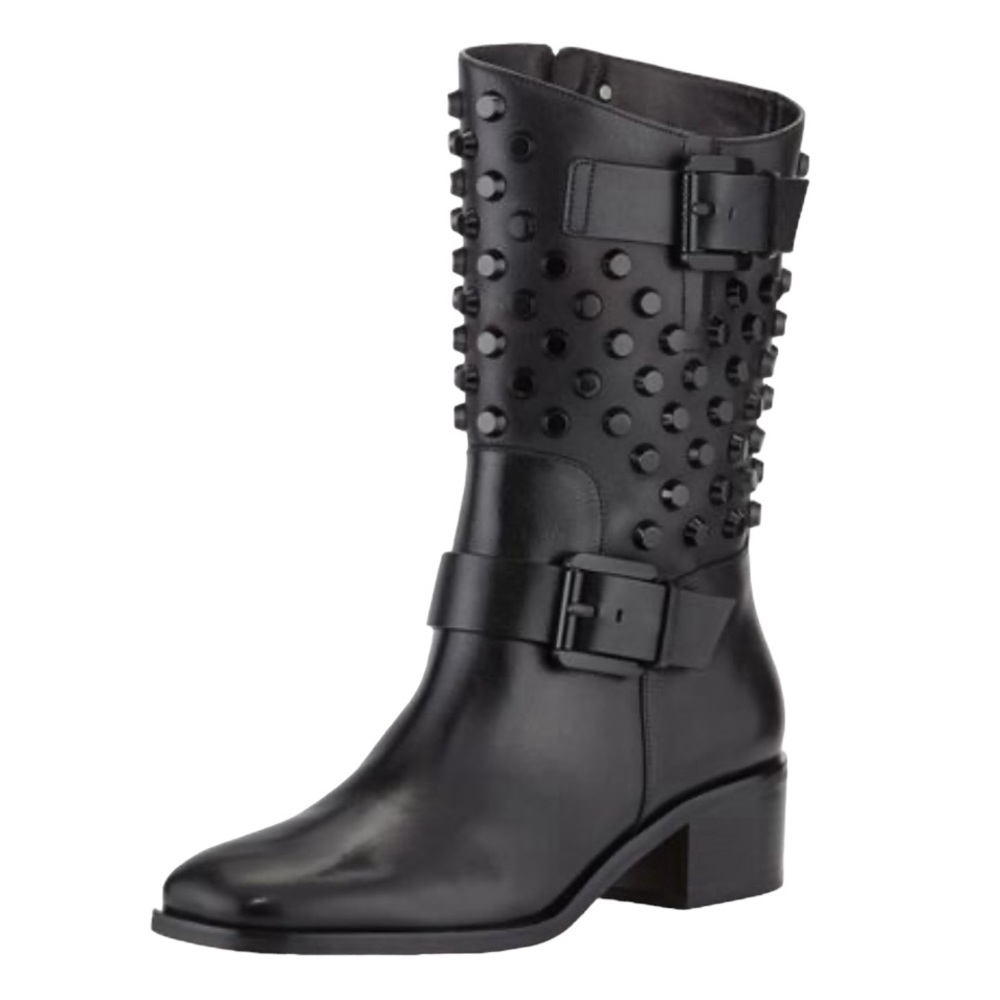 Michael Kors Bryn black leather studded moto boots. Sz 7.  GUC.